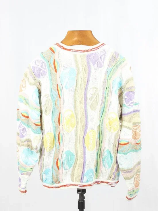 Vintage 90's COOGI White Pastel Easter Egg Cotton Knit Sweater, Size S - Picture 2 of 11